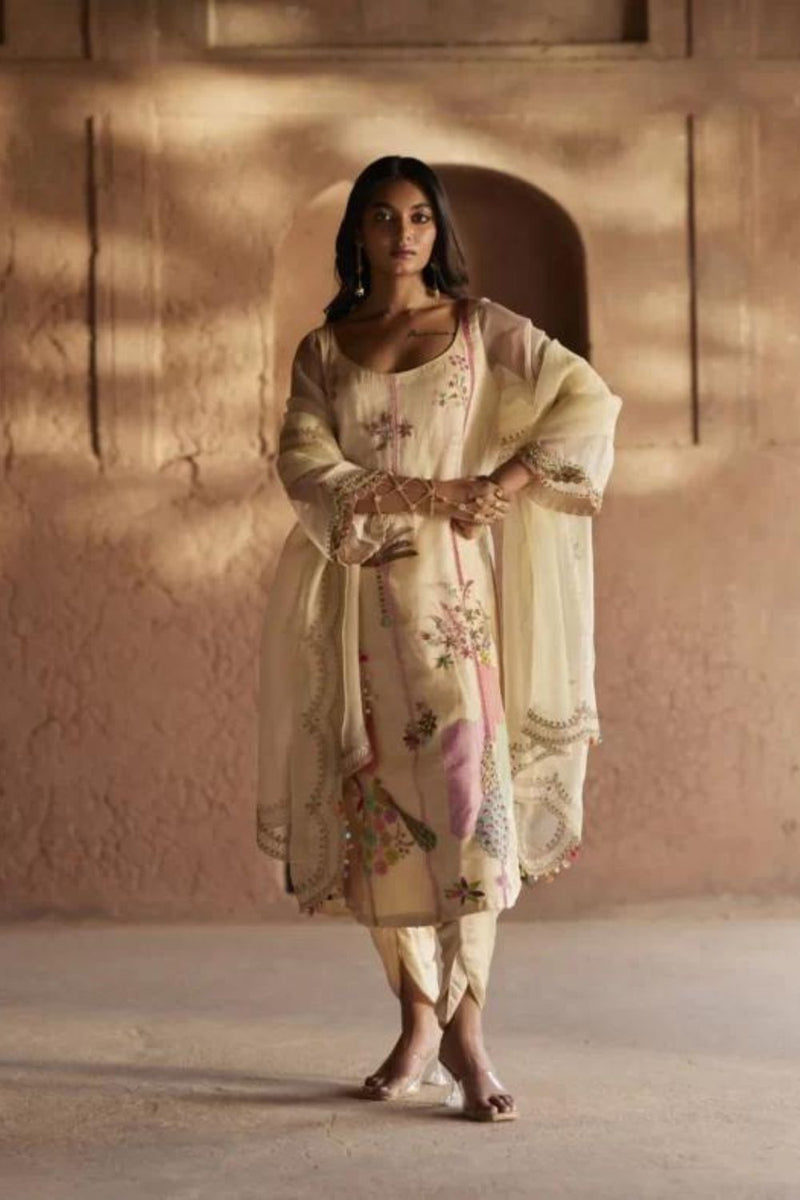 Nadira Ivory Organza Kurta Set organza by Rajiramniq in ivory color for women Worldwide