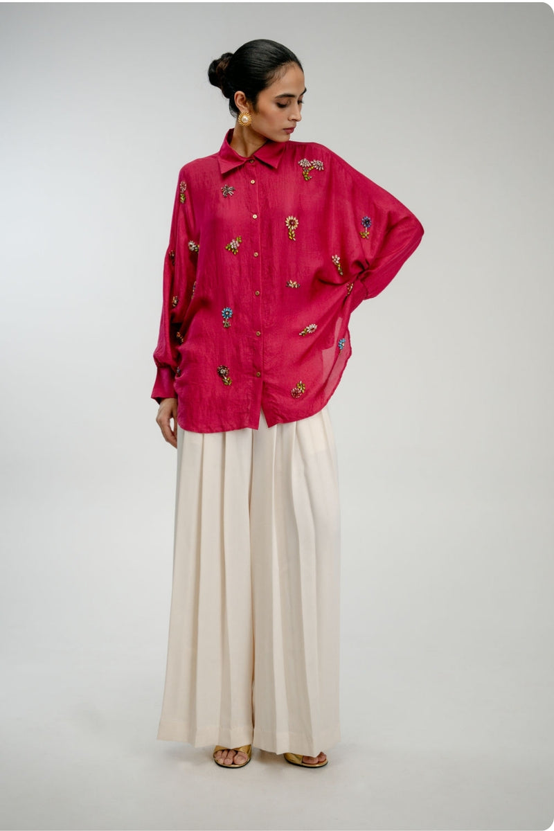 Counting Flowers Shirt mulberry silk top/shirt by Ode to Odd in pink for women Worldwide