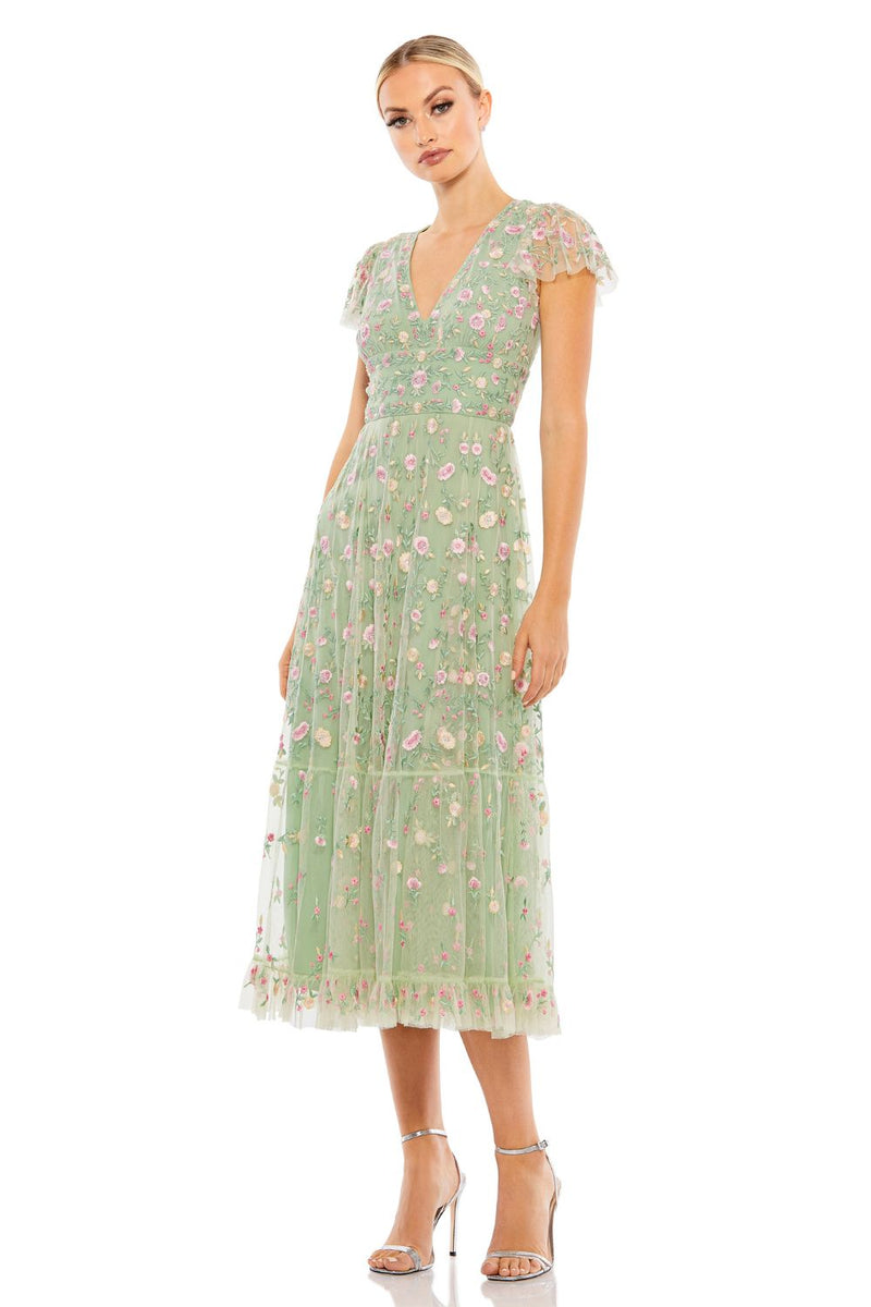 MD-35104 Midi Embroidered Dress-Green by Mac Duggal in green color for women Worldwide