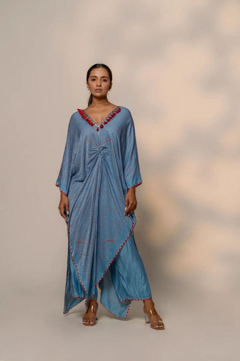 SAKURA SET-sky blue silk by Dyelogue in blue color for women Worldwide