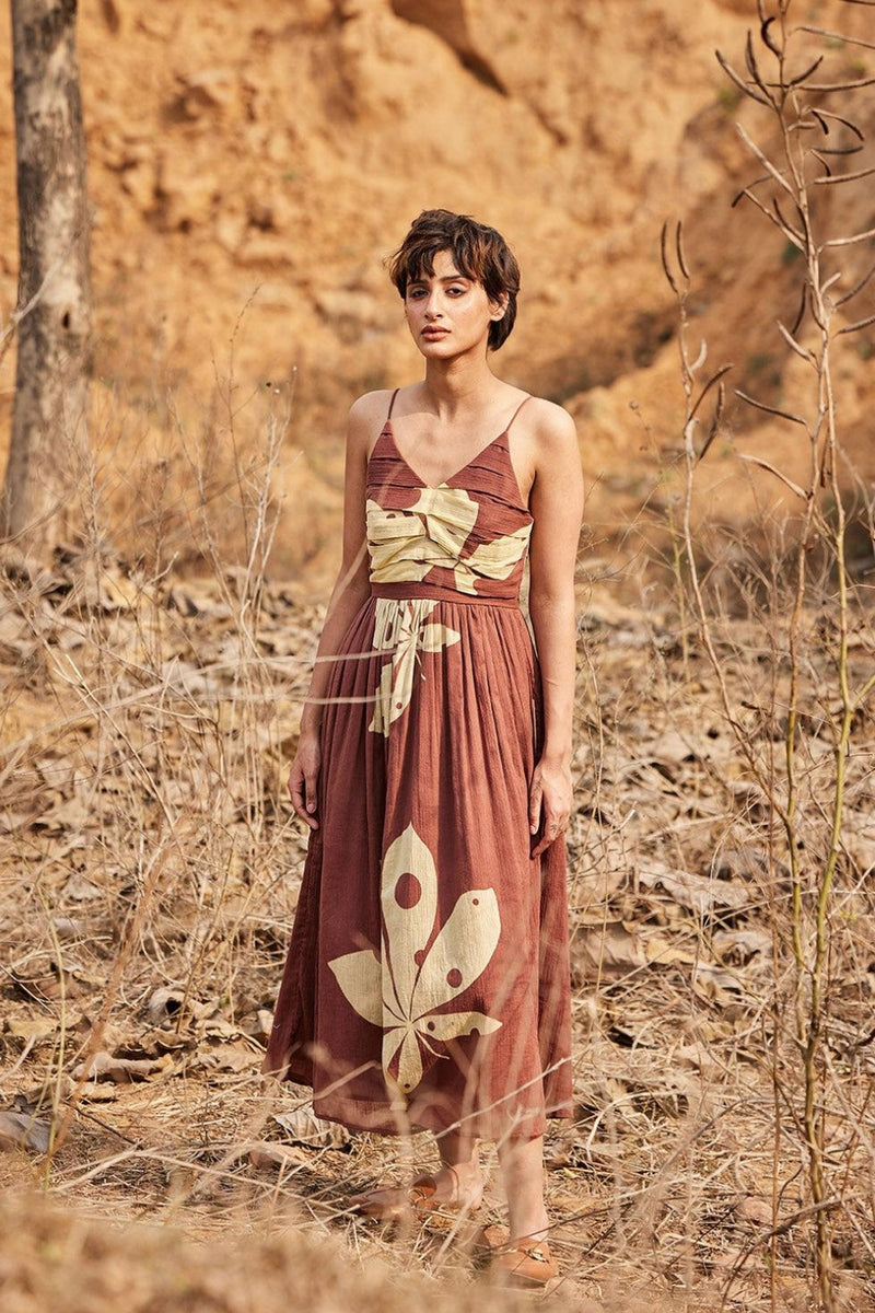 Mystique Dress cotton dress by Khara Kapas in brown for women Worldwide