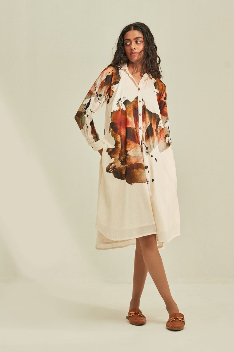 Myna Shirt Dress cotton by Khara Kapas in white for women Worldwide