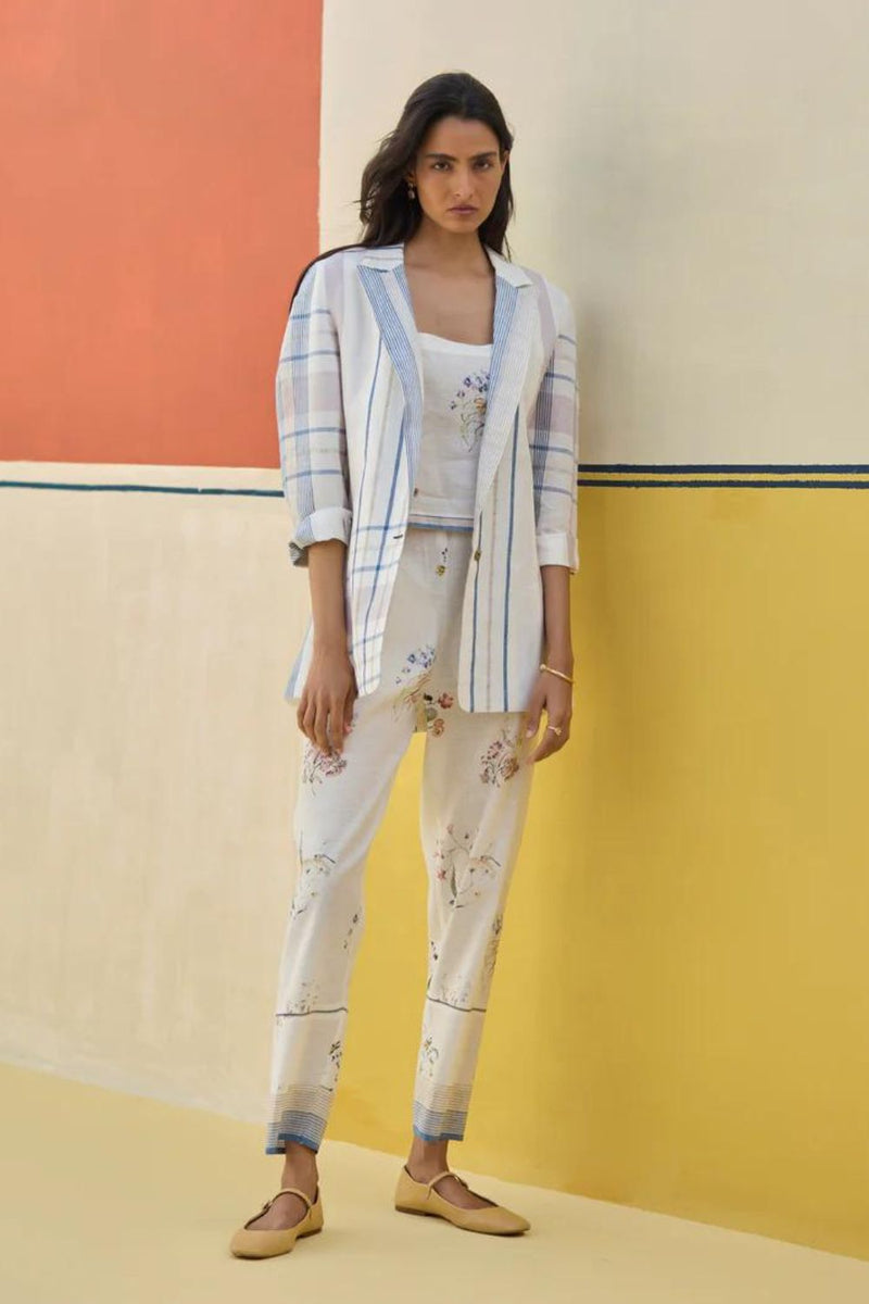 Talia Check Linen Co-ord Set
 -Ivory by Manan in ivory color for women Worldwide