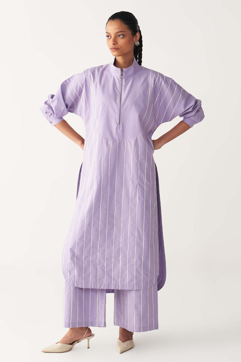U-YOKE EMB. TUNIC CO-ORD-LAVENDER poplin by THREE for women Worldwide