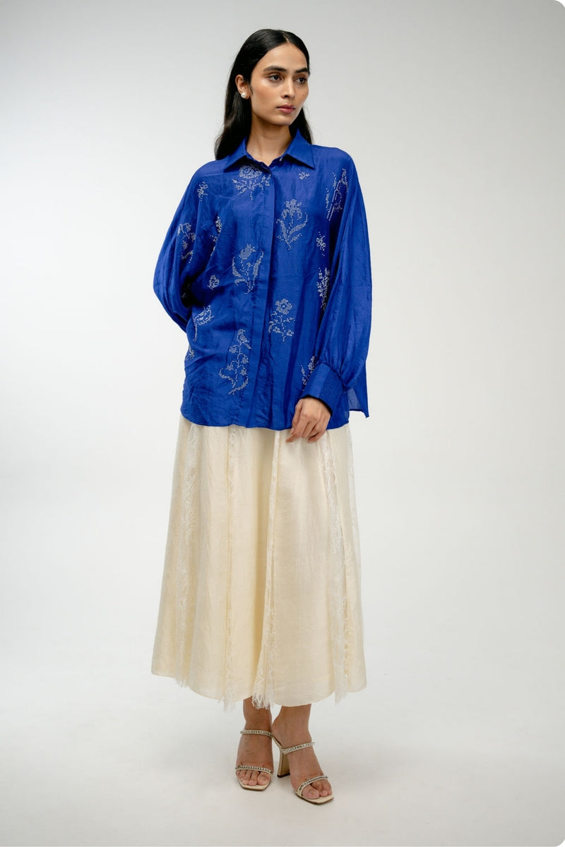 Woven Memory Shirt mulberry silk top/shirt by Ode to Odd in blue for women Worldwide