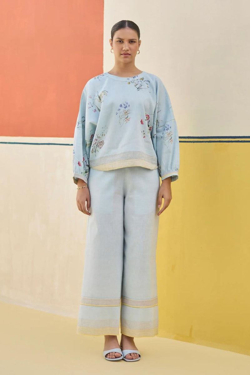 Myra Watercolor Floral Co-ord Set
 - Sky by Manan in blue color for women Worldwide