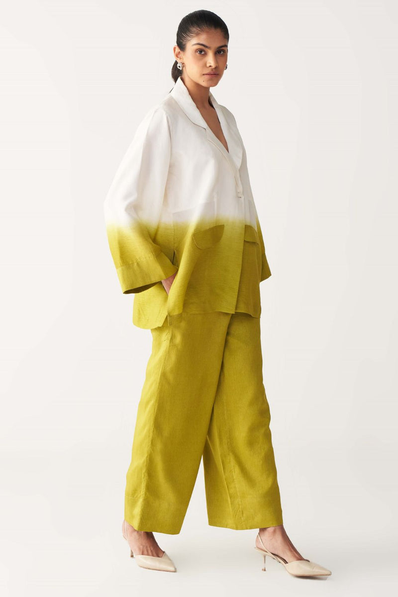 DIP DYE JACKET CO-ORD-IVORY & LIME silk by THREE for women Worldwide