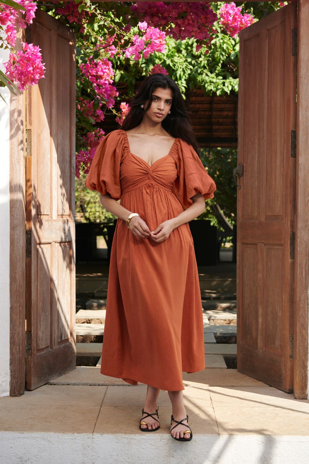 Amber Co-Linen Front Twist Dress