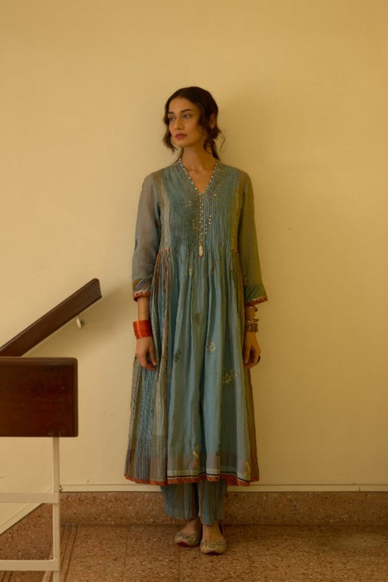 Chhaya Kurta chanderi kurta/kurta set by SWATTI KAPOOR in blue for women Worldwide