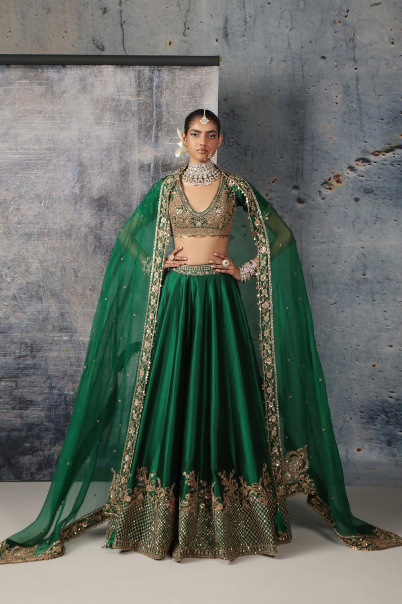 Zar-Rang Green Zardosi Lehenga Set