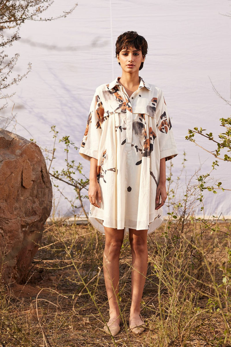 Panchi Shirt dress cotton by Khara Kapas in white for women Worldwide
