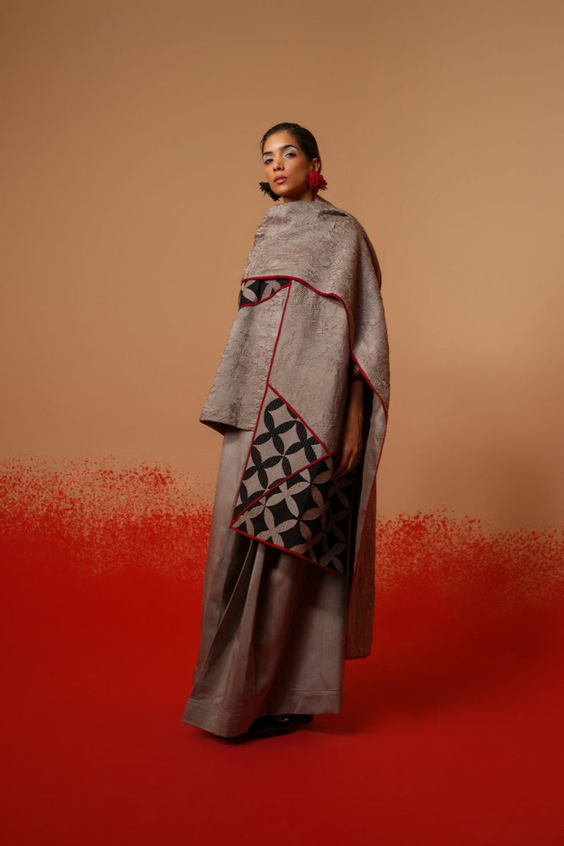 Mist Scarf-Grey + Black + Red mysore silk scarf by Stoique in grey, black, red for women Worldwide