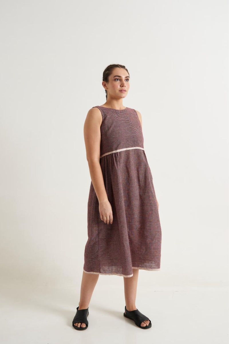 Sangria checkered Midi Dress - Red checks cotton by World of Crow in red color for women Worldwide