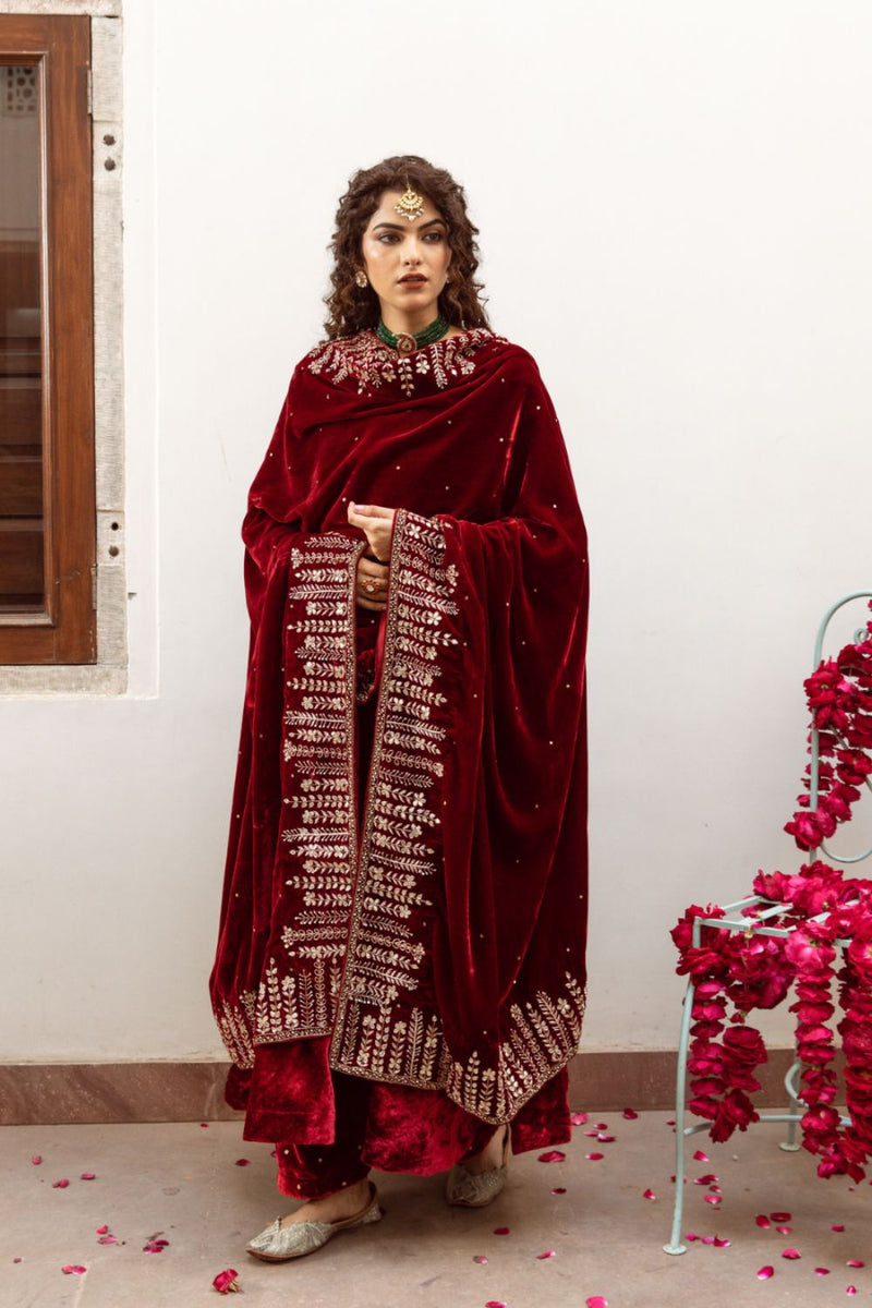 Jahaan - Velvet Embroidered Shawl silk by Maison Shefali for women Worldwide