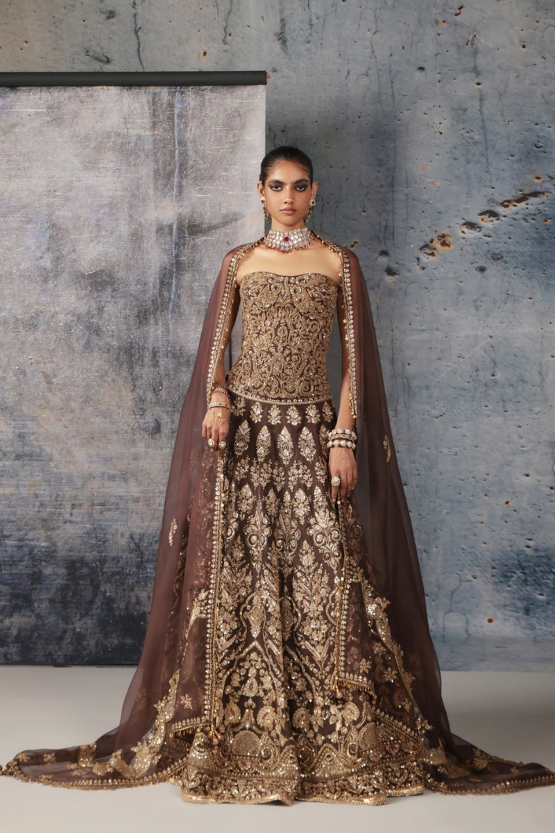Zar-Rang Brown Corset Lehenga Set