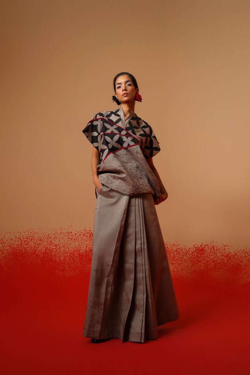 Mist Skirt-Grey mysore silk skirts by Stoique in grey for women Worldwide