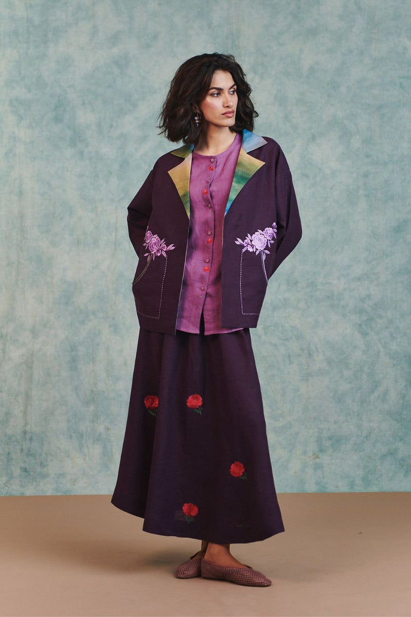 Plum Linen Sculpted Jumpsuit 100% pure linen jumpsuit by Saphed in plum for women Worldwide