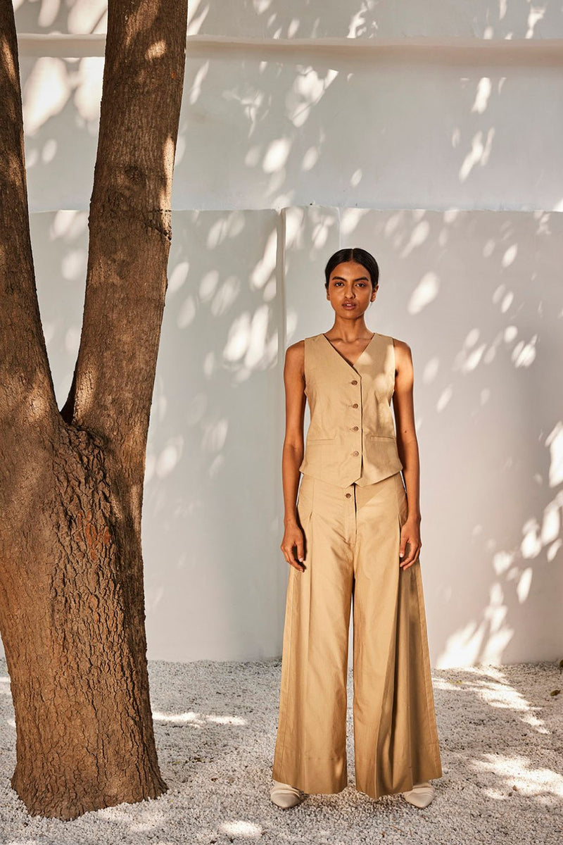 Nocturnal days co-ord set Co-ord Set by Khara Kapas in beige for women Worldwide