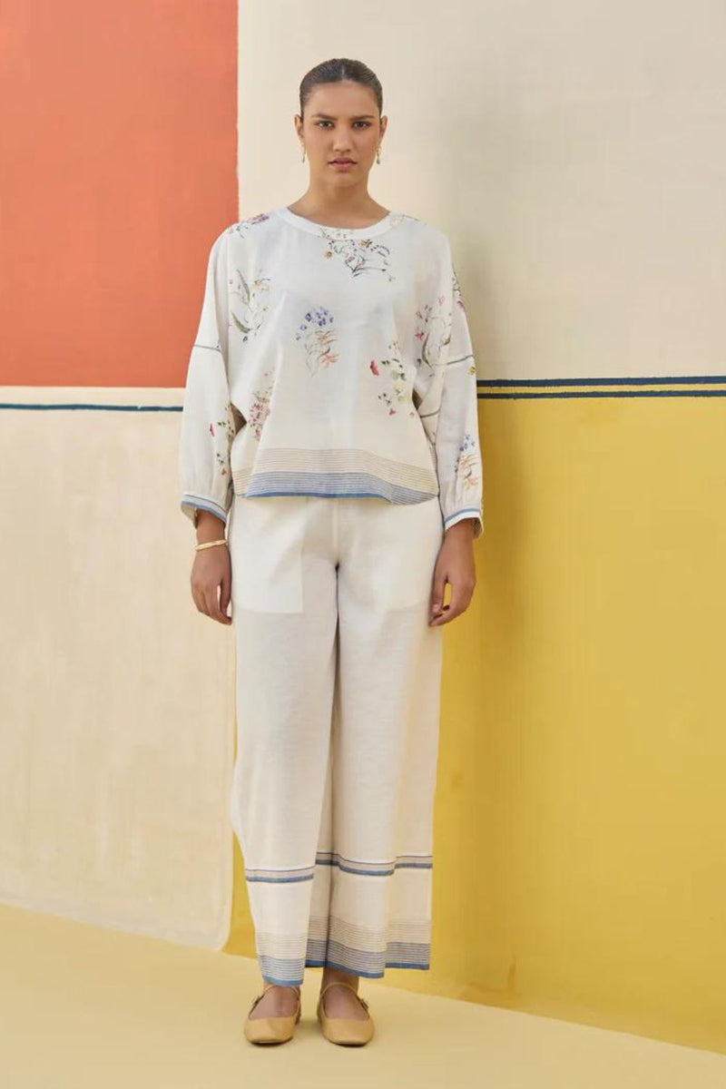 Myra Watercolor Floral Co-ord Set
 - Ivory by Manan in ivory color for women Worldwide