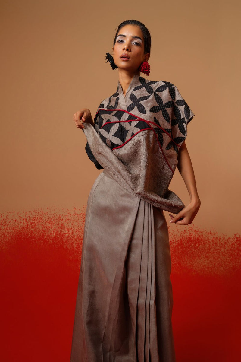 Mist Top-Grey + Black + Red mysore silk tops and shirts by Stoique in grey, black, red for women Worldwide