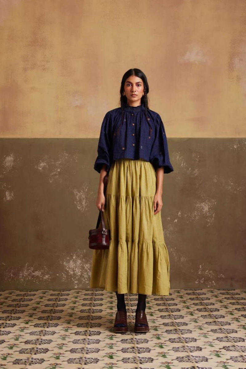 Elsa Set (Top + Skirt)-Lime-indigo cotton by CORD for women Worldwide