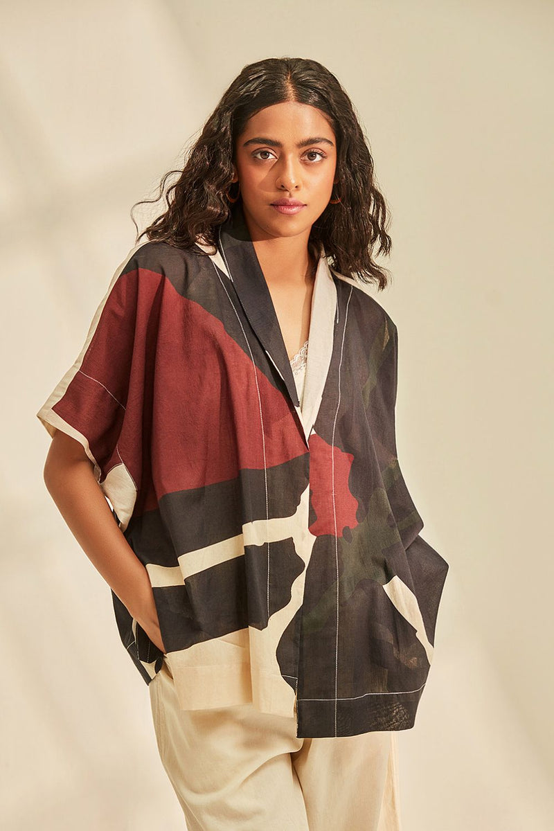 Aba cape Shrug cotton by Khara Kapas in black for women Worldwide