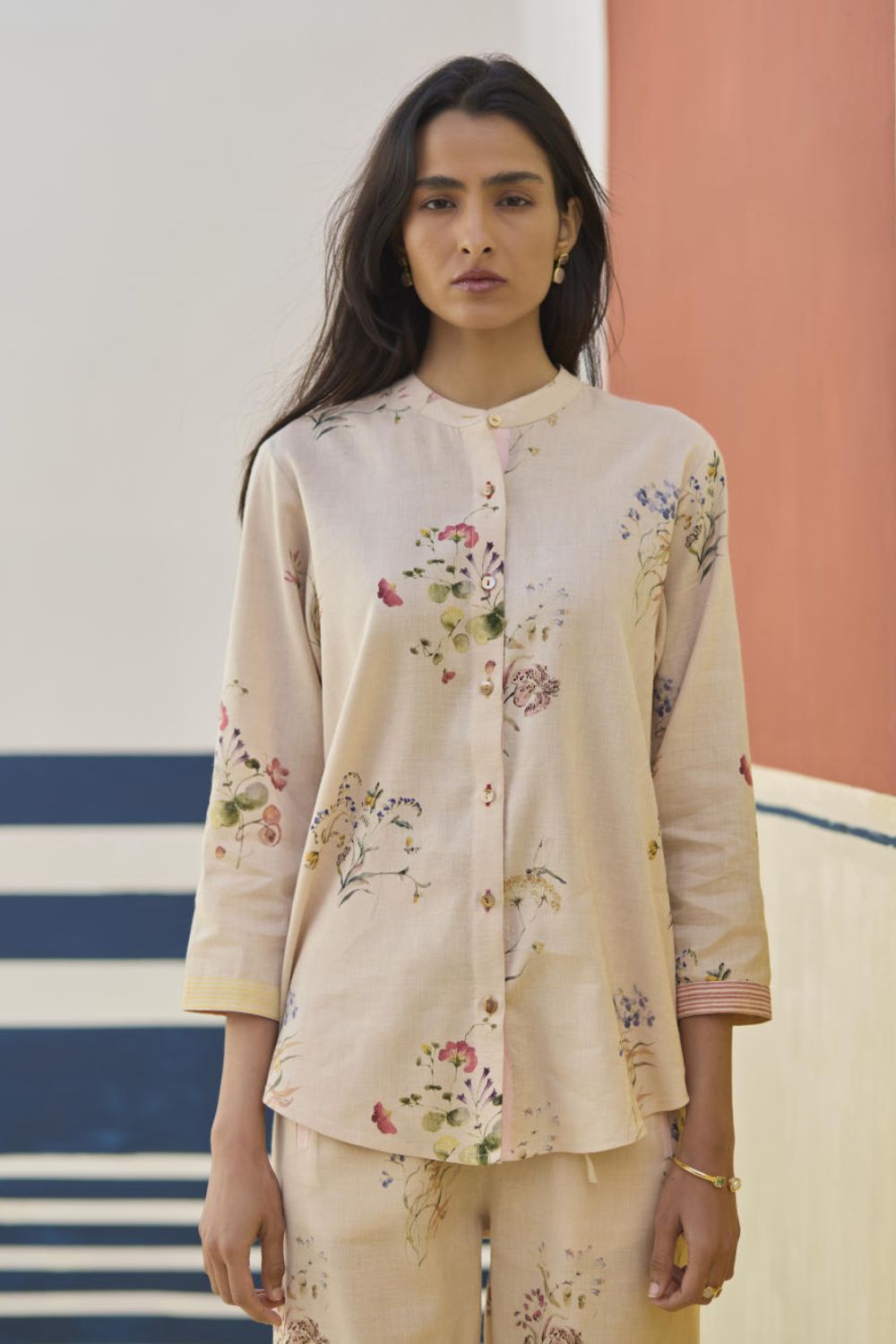 Vani Watercolour Floral Shirt - Sand