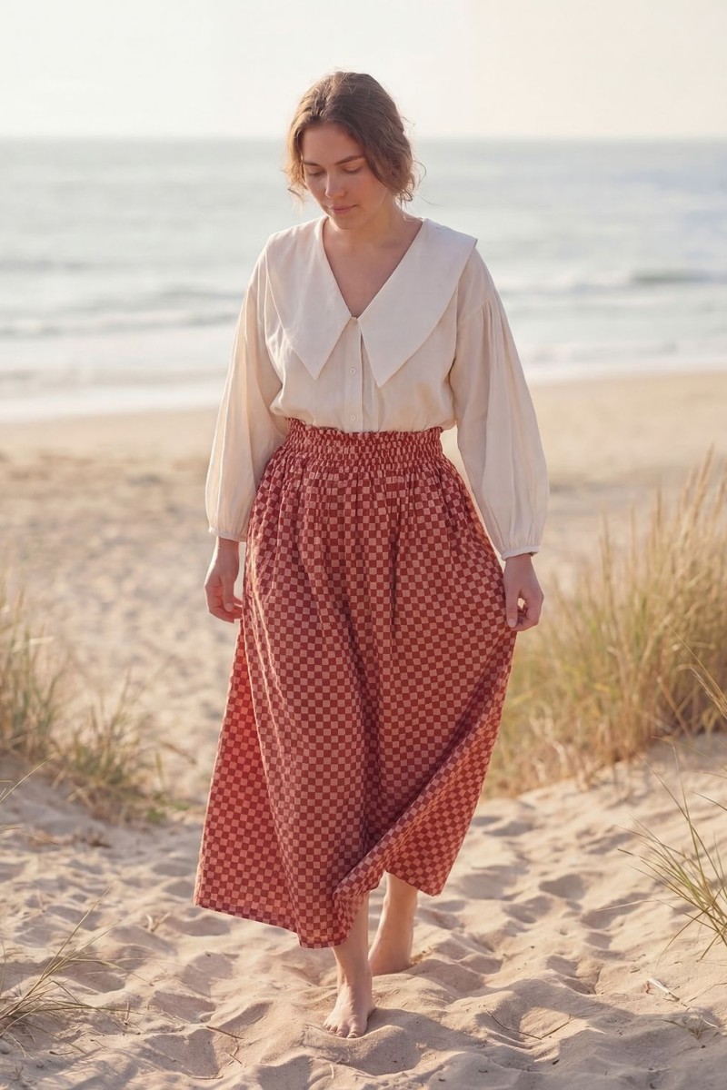 Classic Crow Skirt — Red Checkerboard cotton by World of Crow in red color for women Worldwide