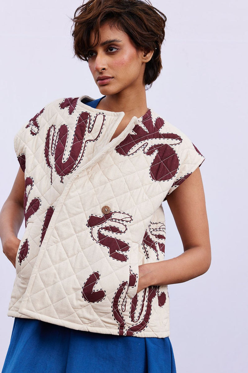 Hazel vest jacket cotton by Khara Kapas in white for women Worldwide