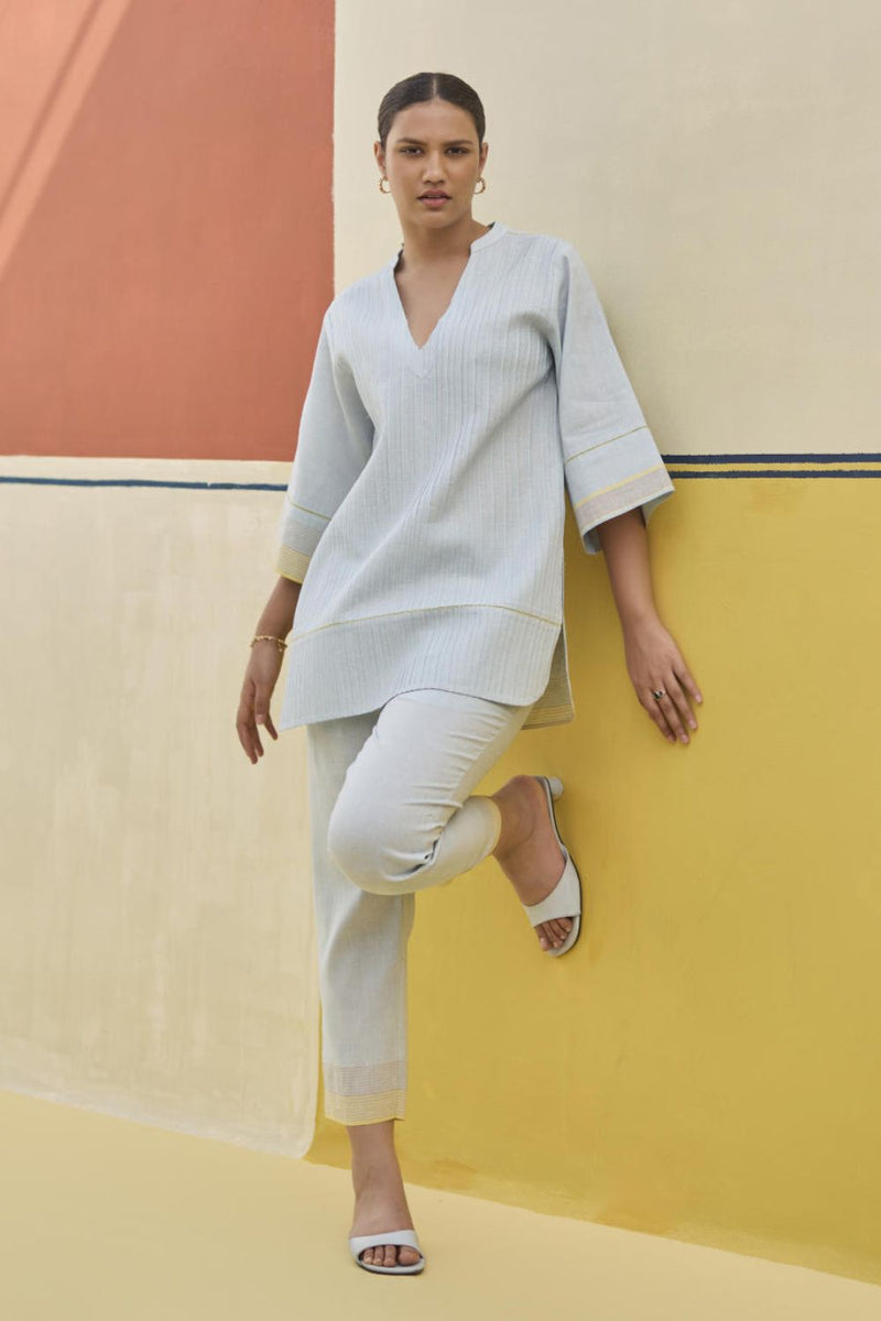 Neri Border Linen Co-ord Set
 - Sky by Manan in blue color for women Worldwide