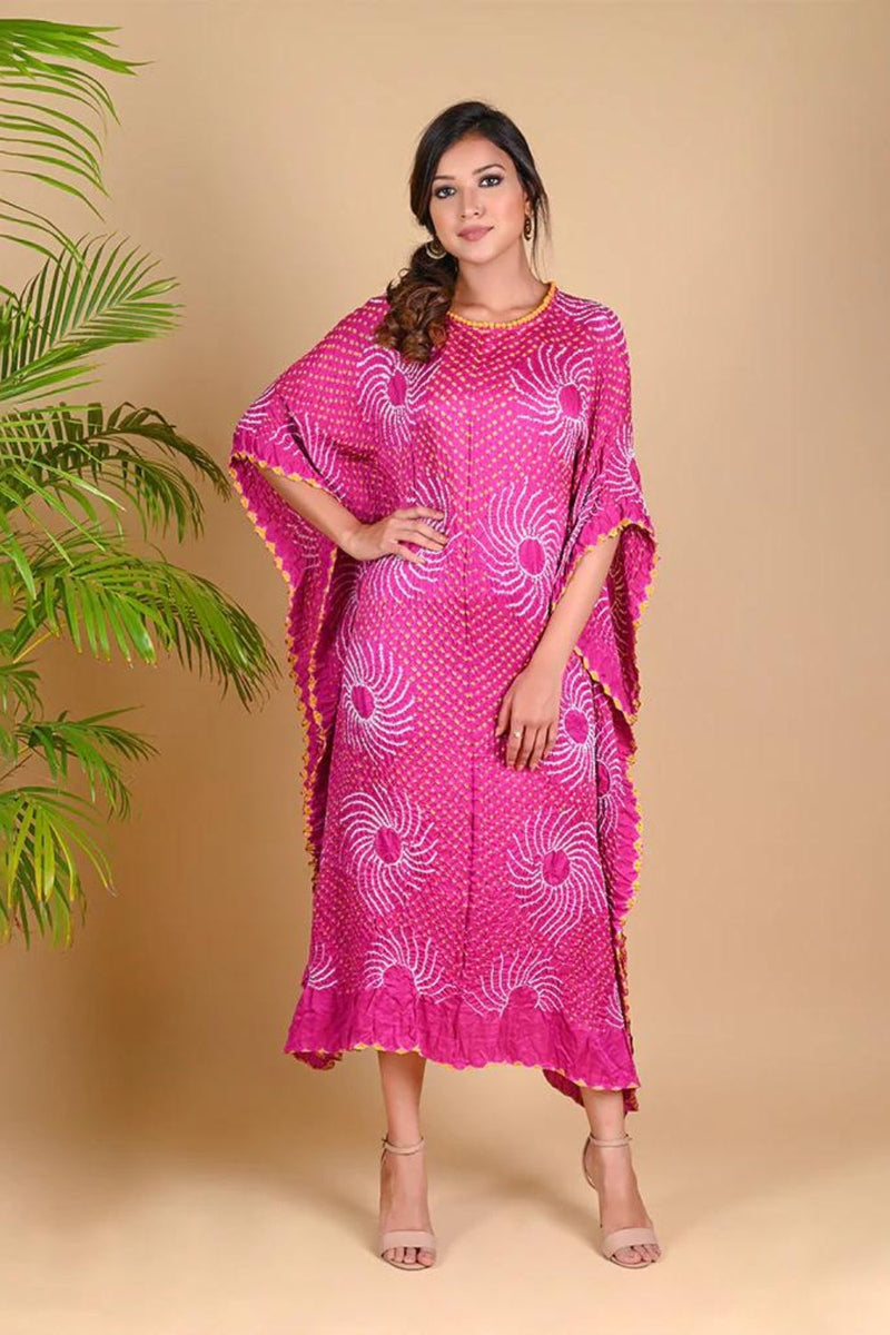 SURAJ KAFTAN-FUSCHIA PINK silk by Dyelogue for women Worldwide