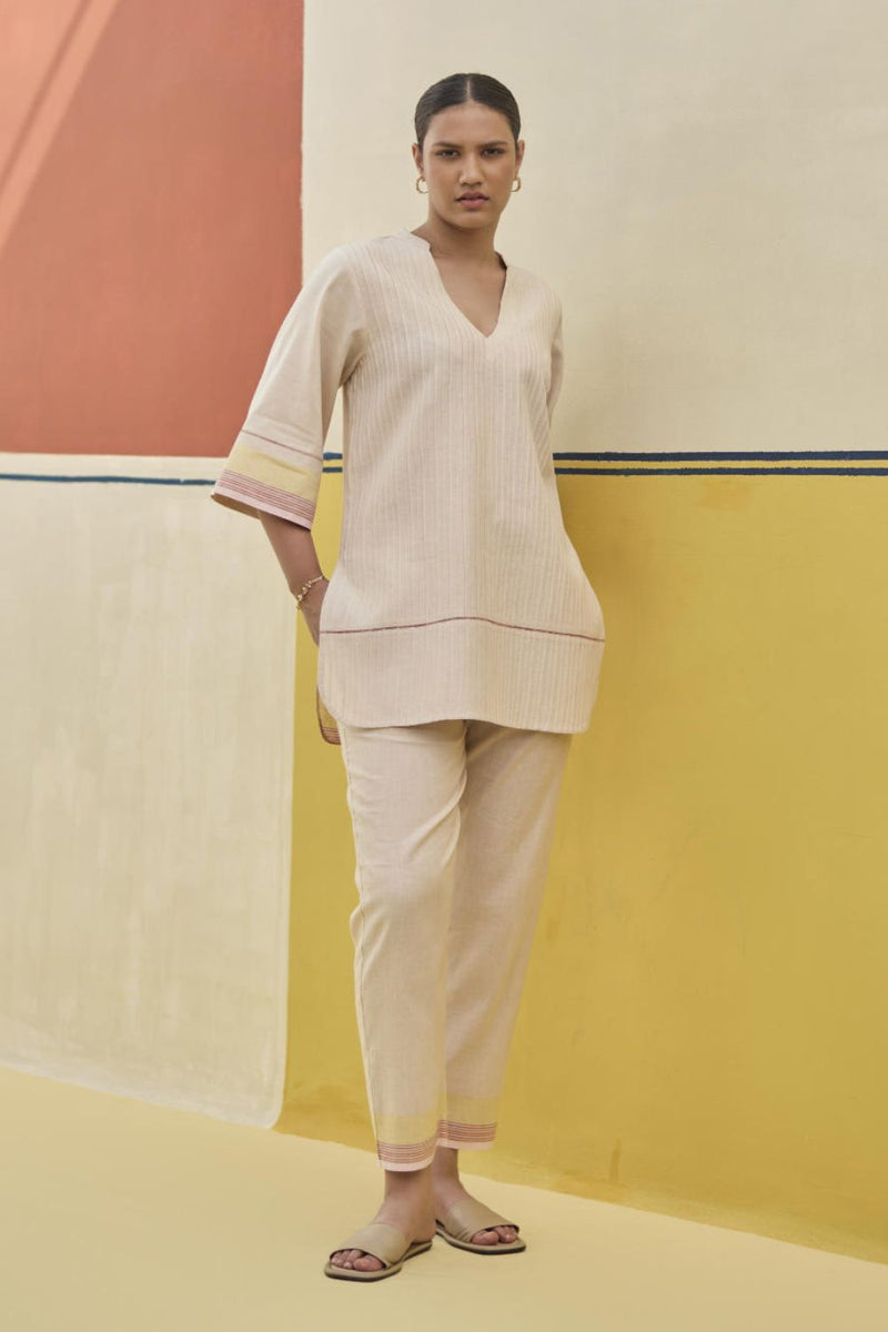 Neri Border Linen Co-ord Set
 - Sand by Manan in natural color for women Worldwide