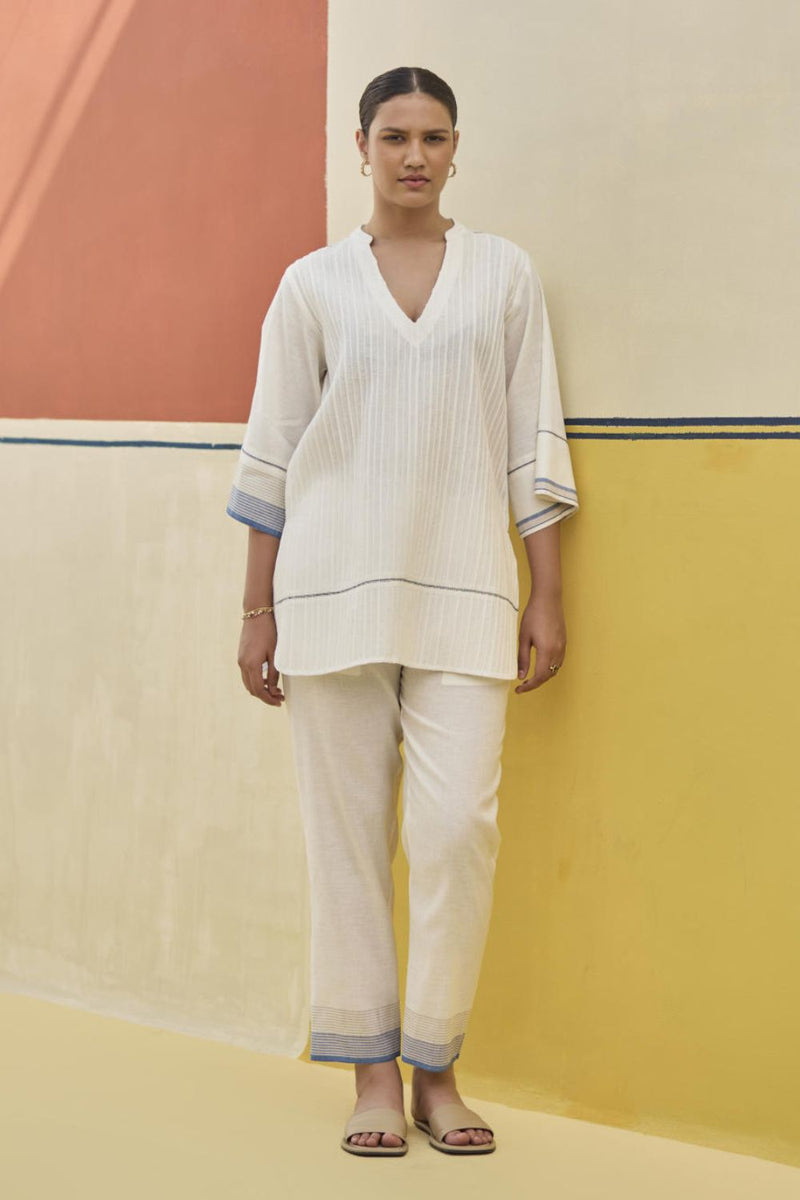 Neri Border Linen Co-ord Set
 - Ivory by Manan in ivory color for women Worldwide