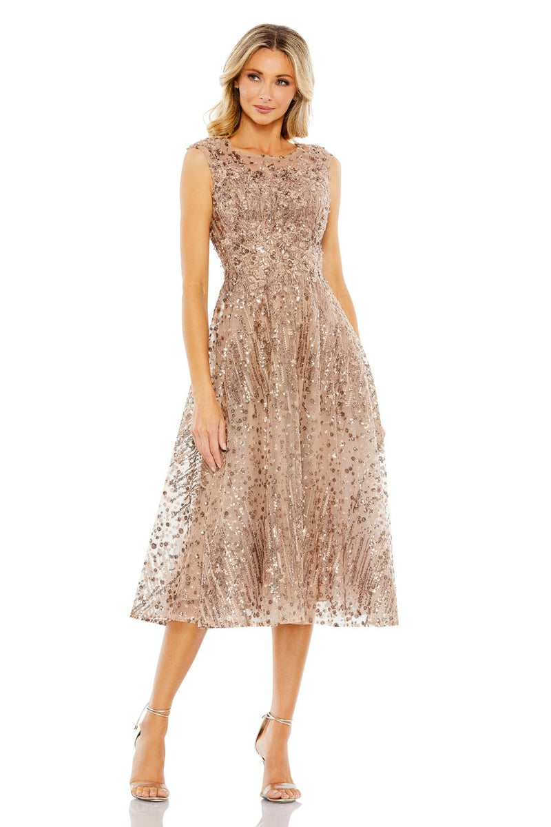 MD-20398 Midi Flared Dress-Brown by Mac Duggal in brown color for women Worldwide