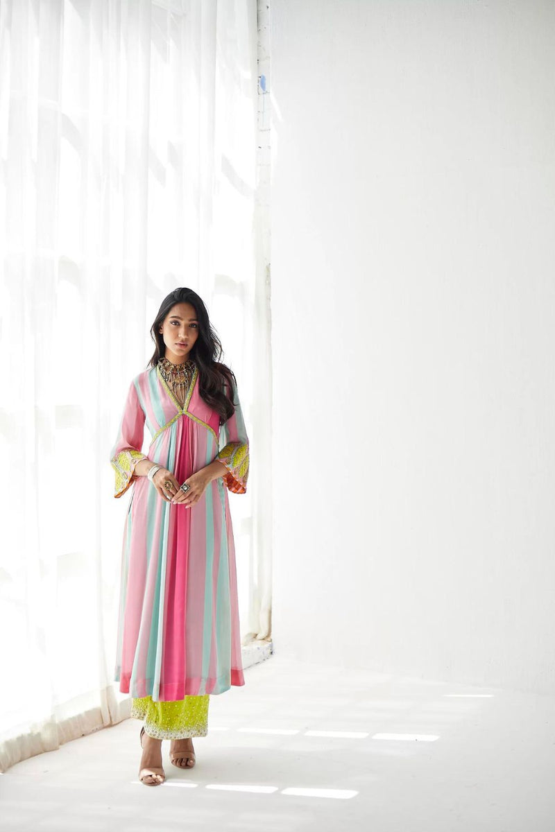 BRIGHT PINK BELL SLEEVE KURTA SET Kurta Sets by Rajiramniq for women Worldwide