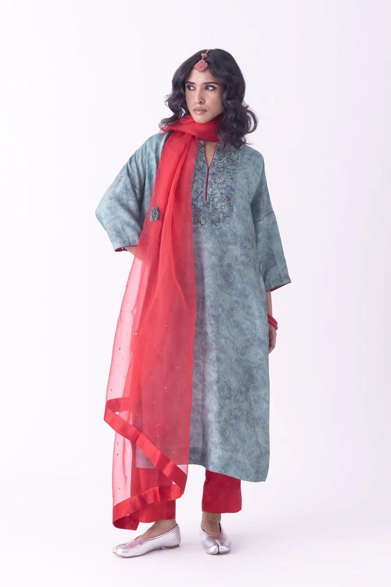 Zari-Dupatta silk organza dupatta by Shades of India in red for women Worldwide