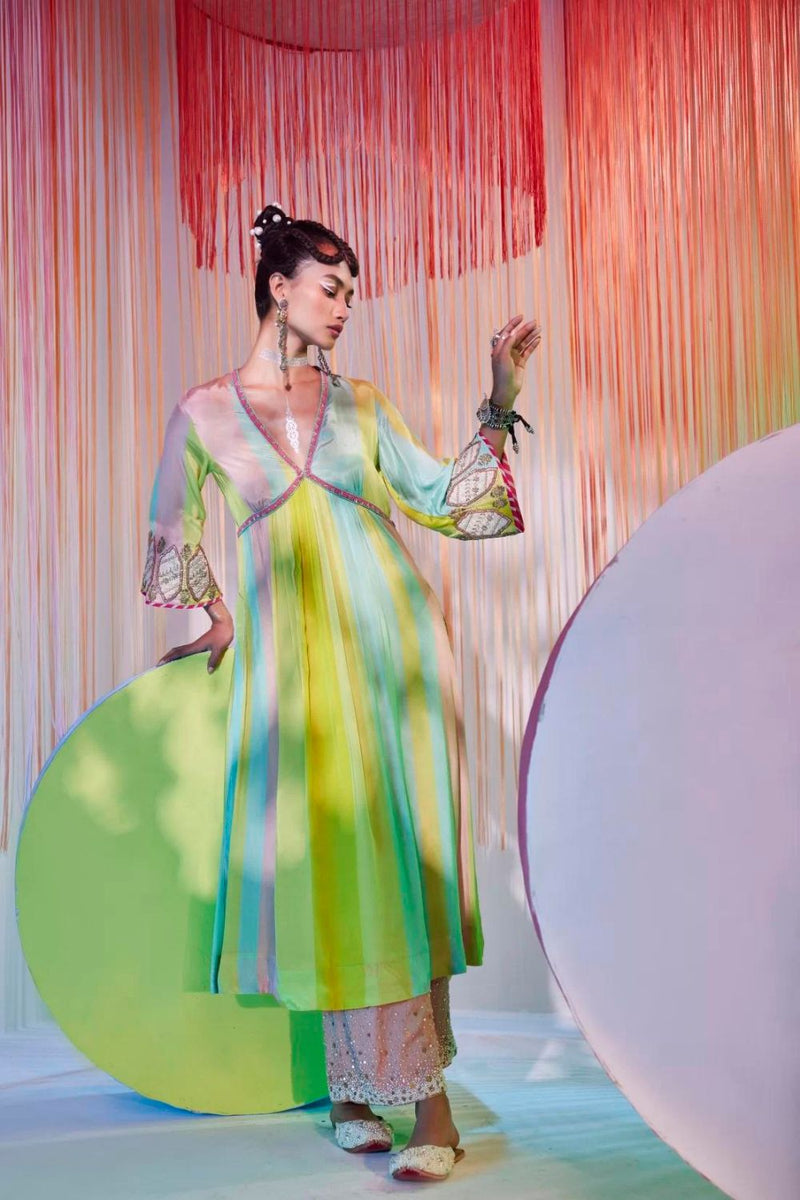 LIME YELLOW BELL SLEEVE KURTA SET Kurta Sets by Rajiramniq for women Worldwide