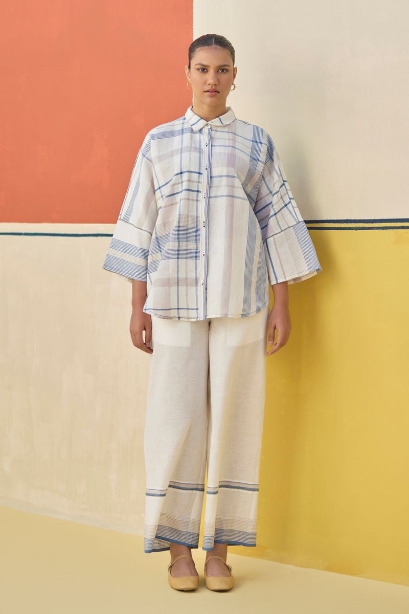 Cara Check Linen Co-ord Set
 - Ivory by Manan in ivory color for women Worldwide