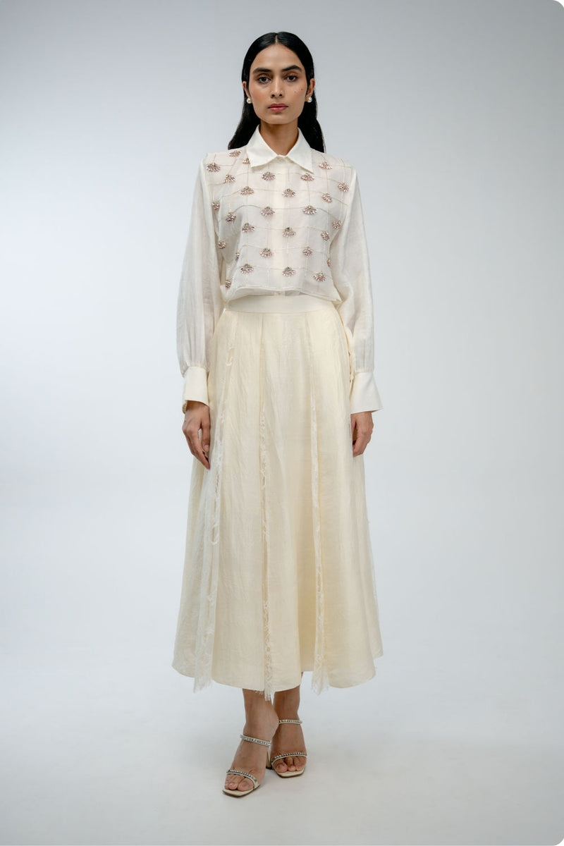 Our Story Set organza silk co-ord set by Ode to Odd in off white for women Worldwide