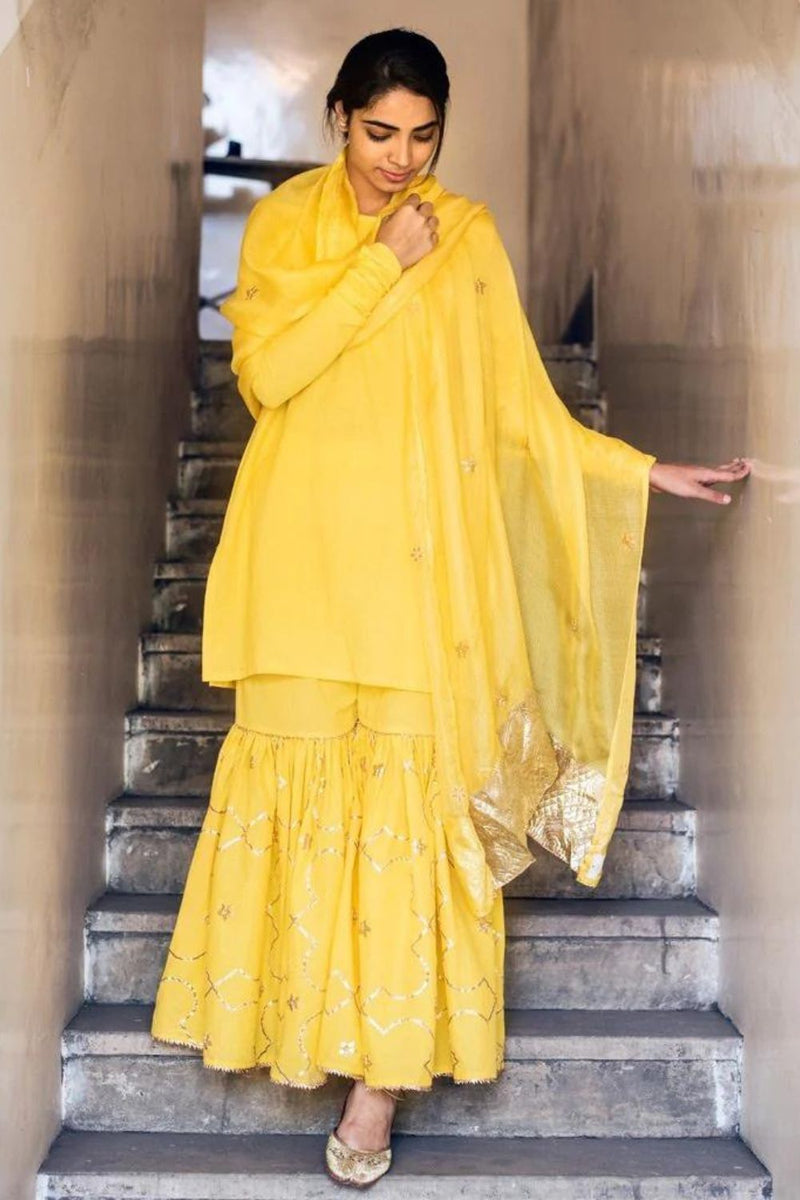 AMEERA (Sharara-Yellow) (set of 3) Kurta Sets by TOKREE for women Worldwide