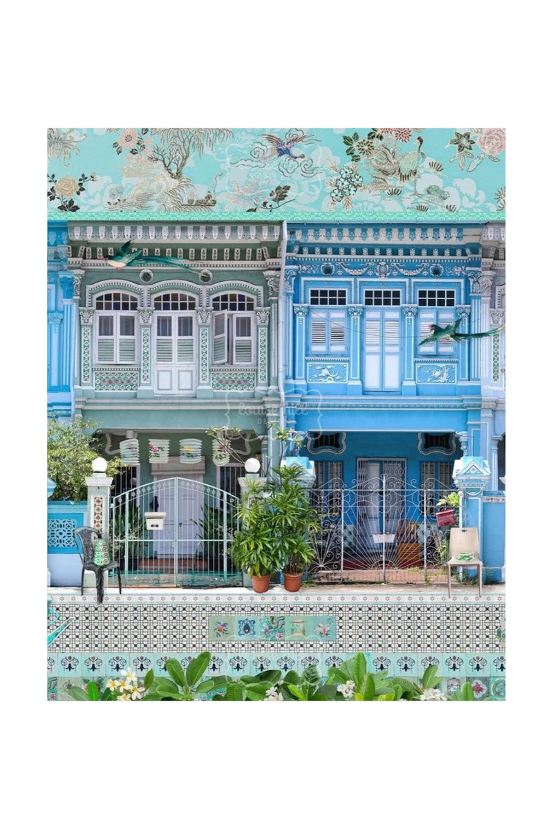 Singapore Shophouses In Heritage Blues & Greens