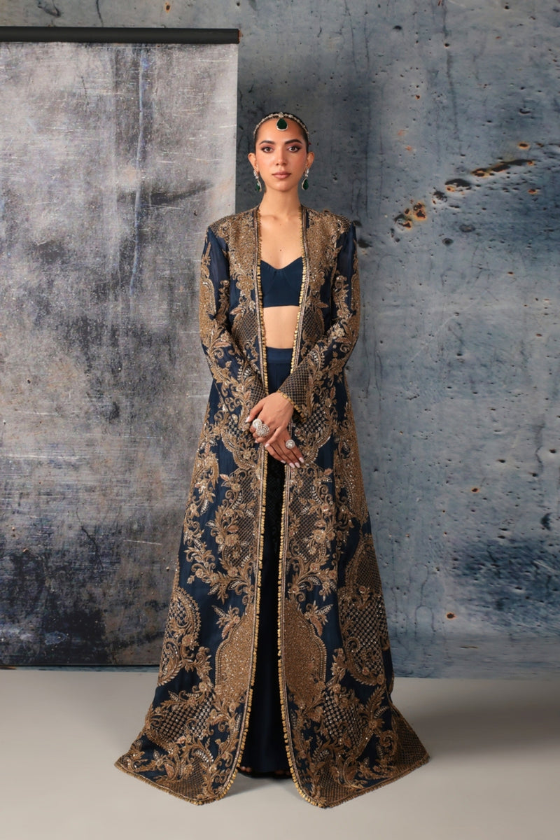 Zar-Rang Blue Long Jacket Set