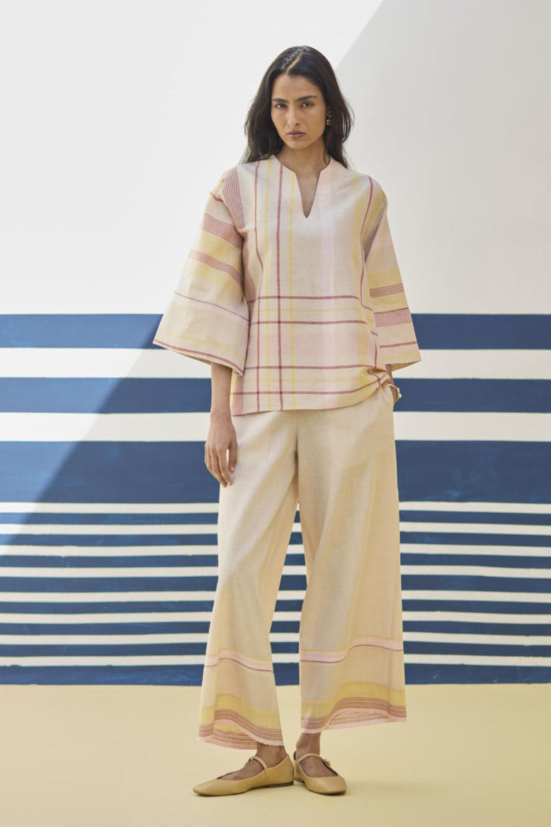 Kira Check Linen Co-ord Set
 - Sand by Manan in natural color for women Worldwide