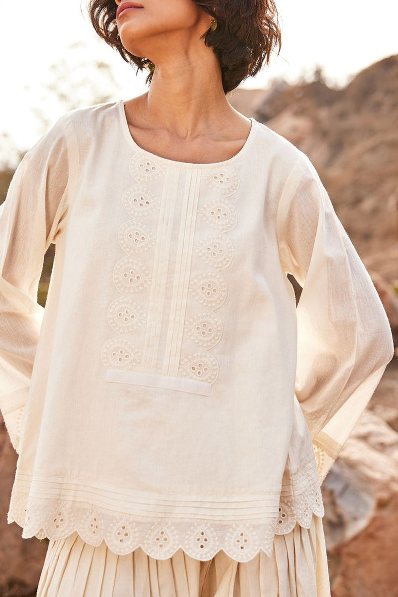 Shuchi Top cotton by Khara Kapas in white for women Worldwide