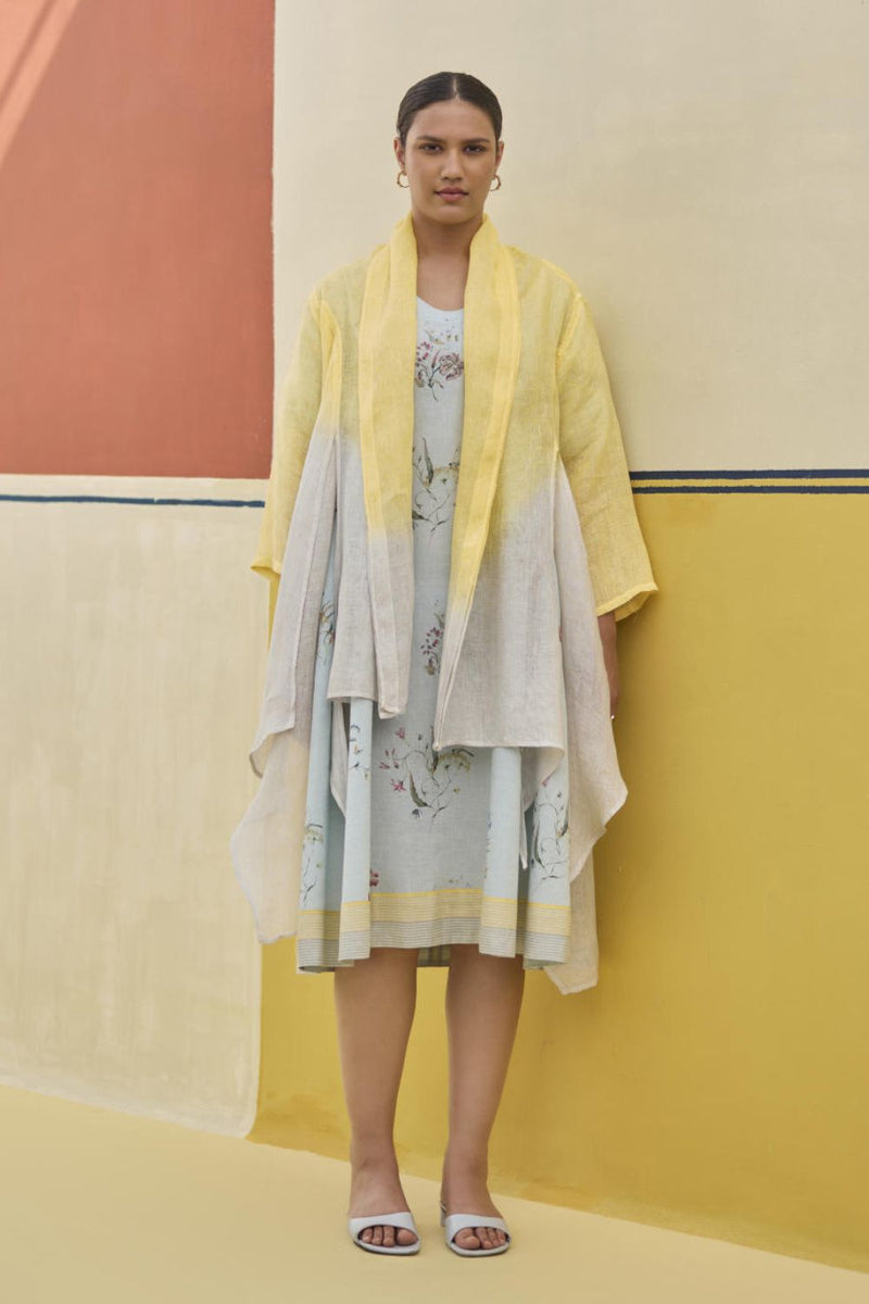 Kaya Floral Linen Dress With Overlay
 - Sky linen by Manan in blue color for women Worldwide