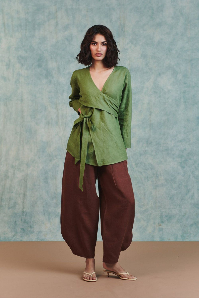Chocolate Linen Billow Pants 100% pure linen pant/trouser by Saphed in brown for women Worldwide