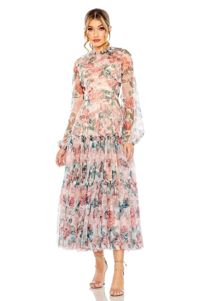MD-11405 Printed Middi Dress-Multi Color chiffon by Mac Duggal in multi color for women Worldwide