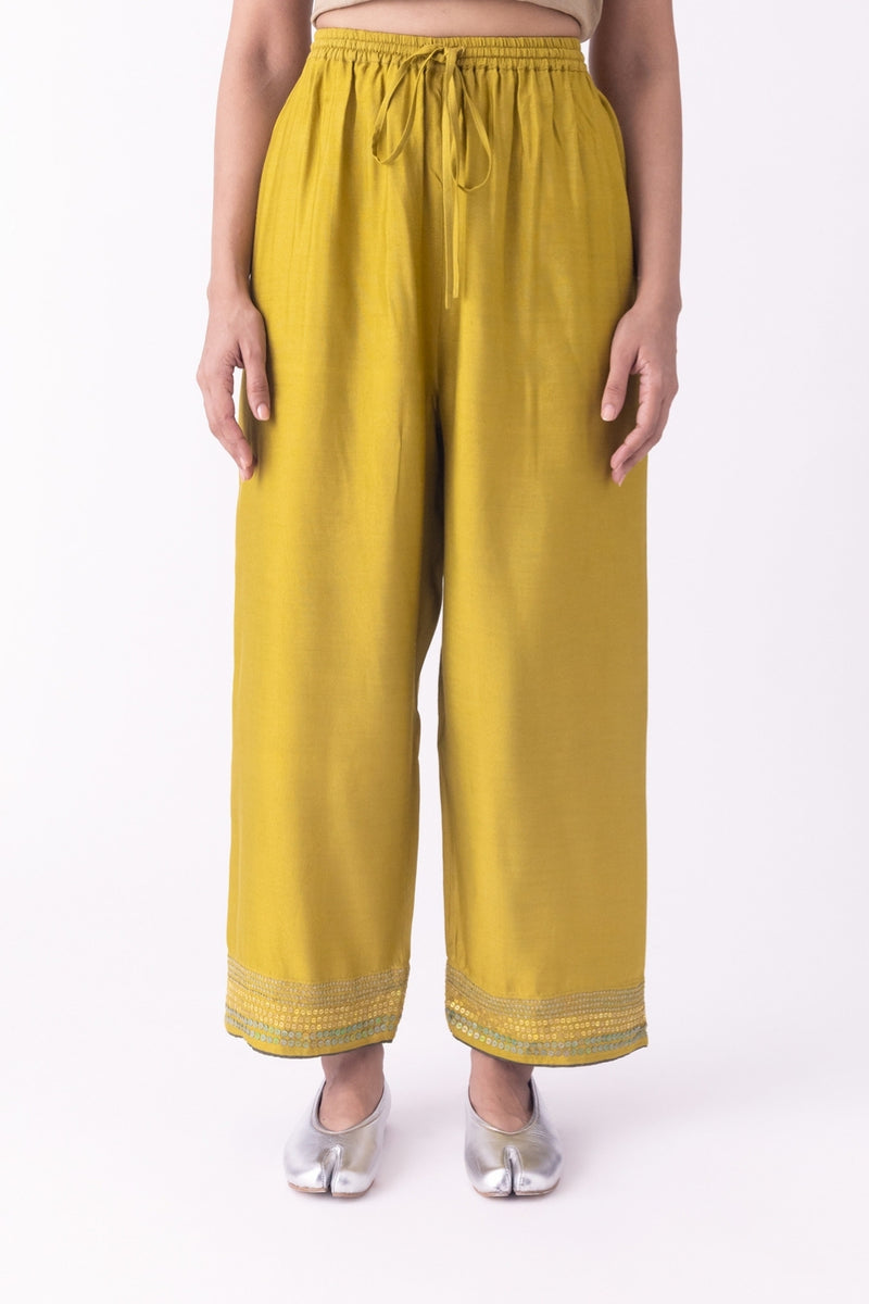 Uday-Pyjama silk blend pyjama/salwar by Shades of India in mustard for women Worldwide