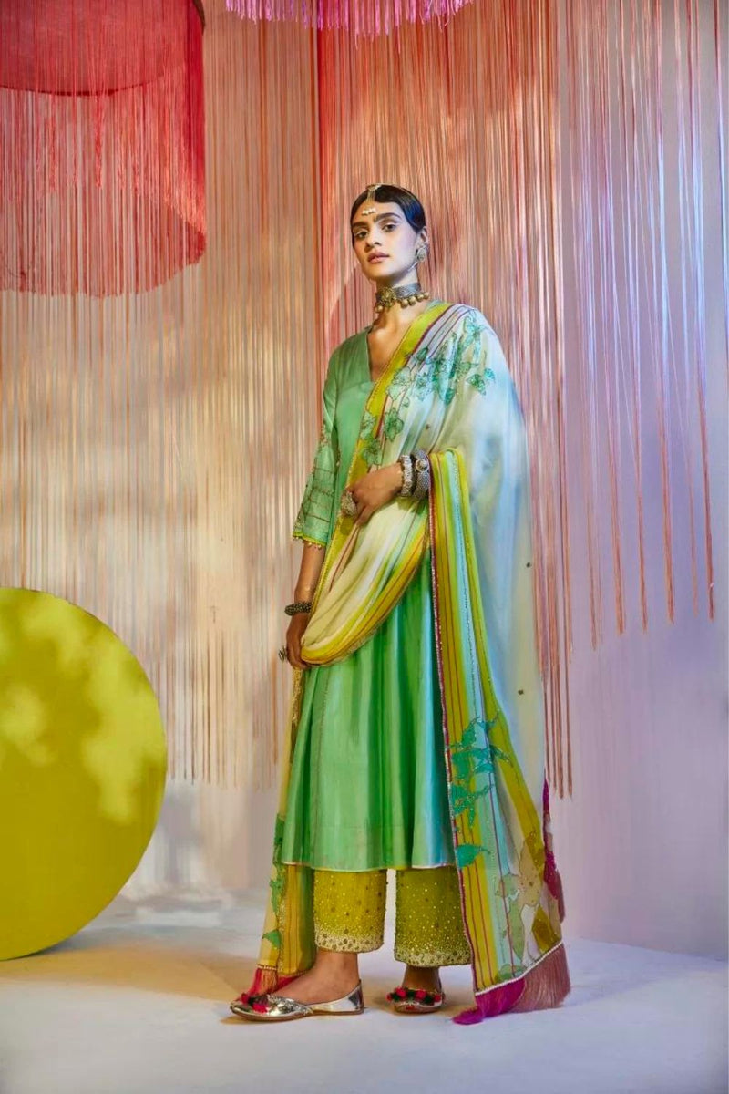 SEA GREEN SIDE KALI KURTA SET Kurta Sets by Rajiramniq for women Worldwide