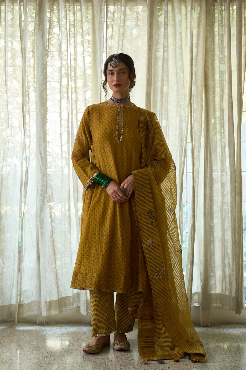 Nimi Dupatta cotton-silk dupatta by SWATTI KAPOOR in yellow for women Worldwide